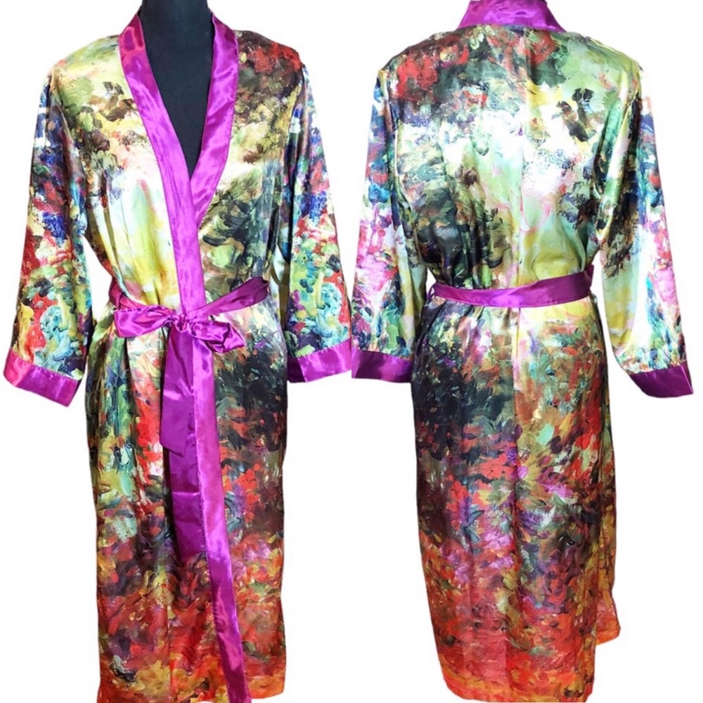 Galleria Enterprises Monet Garden at Giverny satin robe M/L art to wear